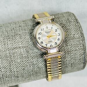 Precision Gruen Watch Womens 20mm Round Two Tone Quartz Expansion New Battery